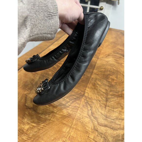 Lot Lindsay Phillips Women’s 9.5 Zip Black Genuine Leather Ballet Flats 2 Snaps - Picture 5 of 11